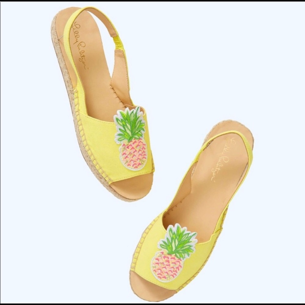 EUC Lilly Pulitzer Liz Slingback Pineapple Espadrille in Watch Hill Yellow